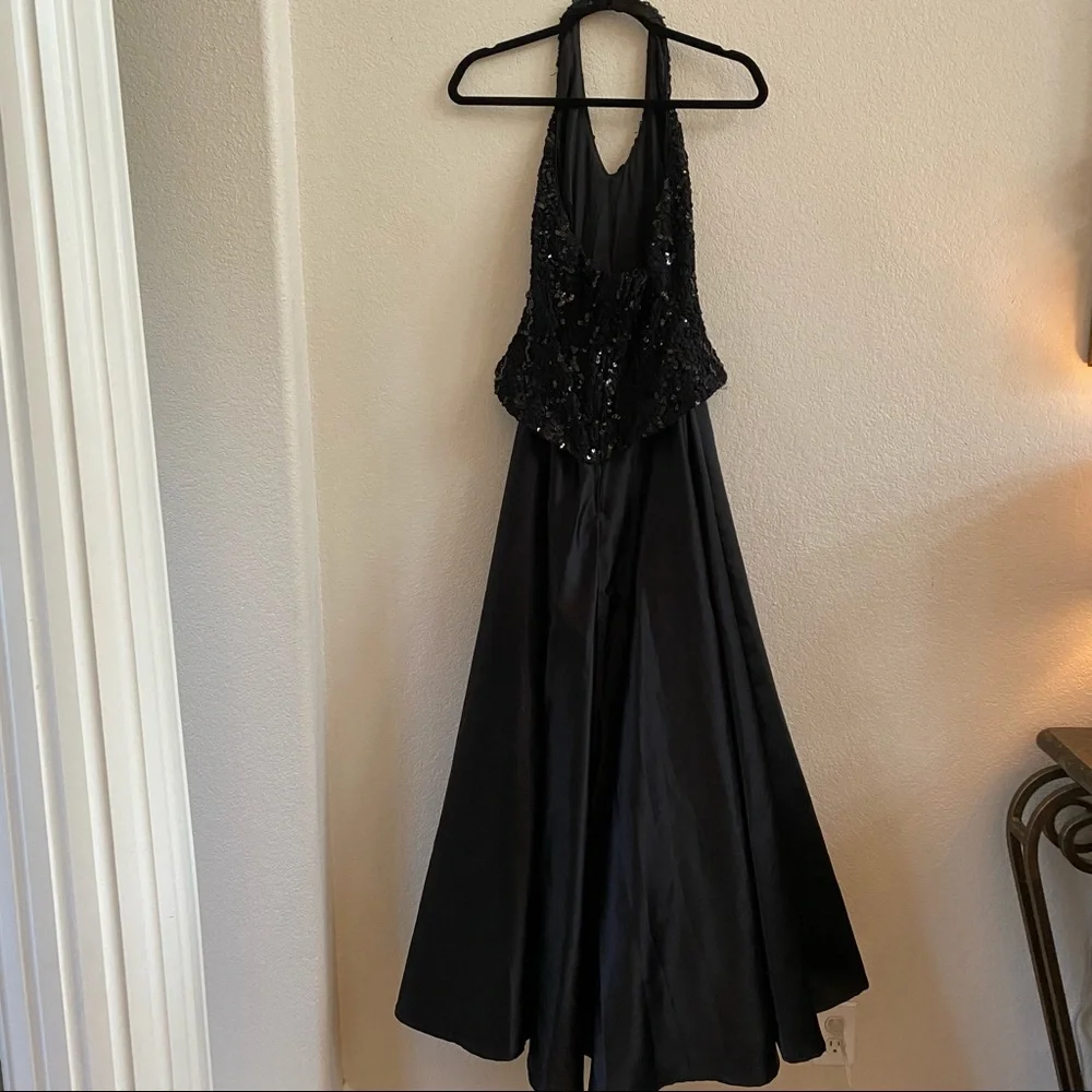 Bari Jay Black Sequin Satin Tulle Petticoat Diamond Button Formal Gown Dress 3/4 - Picture 12 of 12